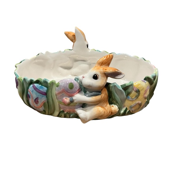 Fitz and Floyd Ceramic Dish “Painting Easter Eggs”, Easter| Spring|Vintage|Candy - Picture 2 of 12